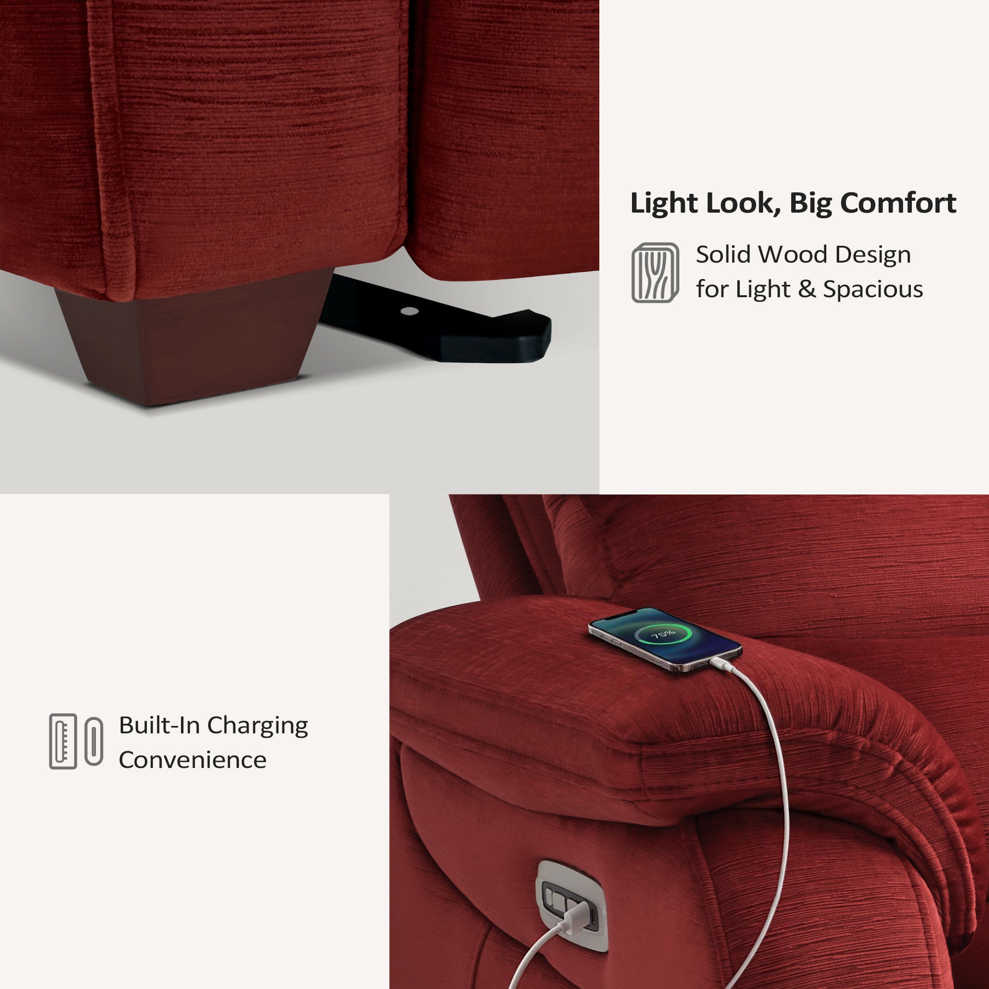 Zero Wall-Hugger Power Recliner Chair, Small Spaces and RV, Fabric ST257