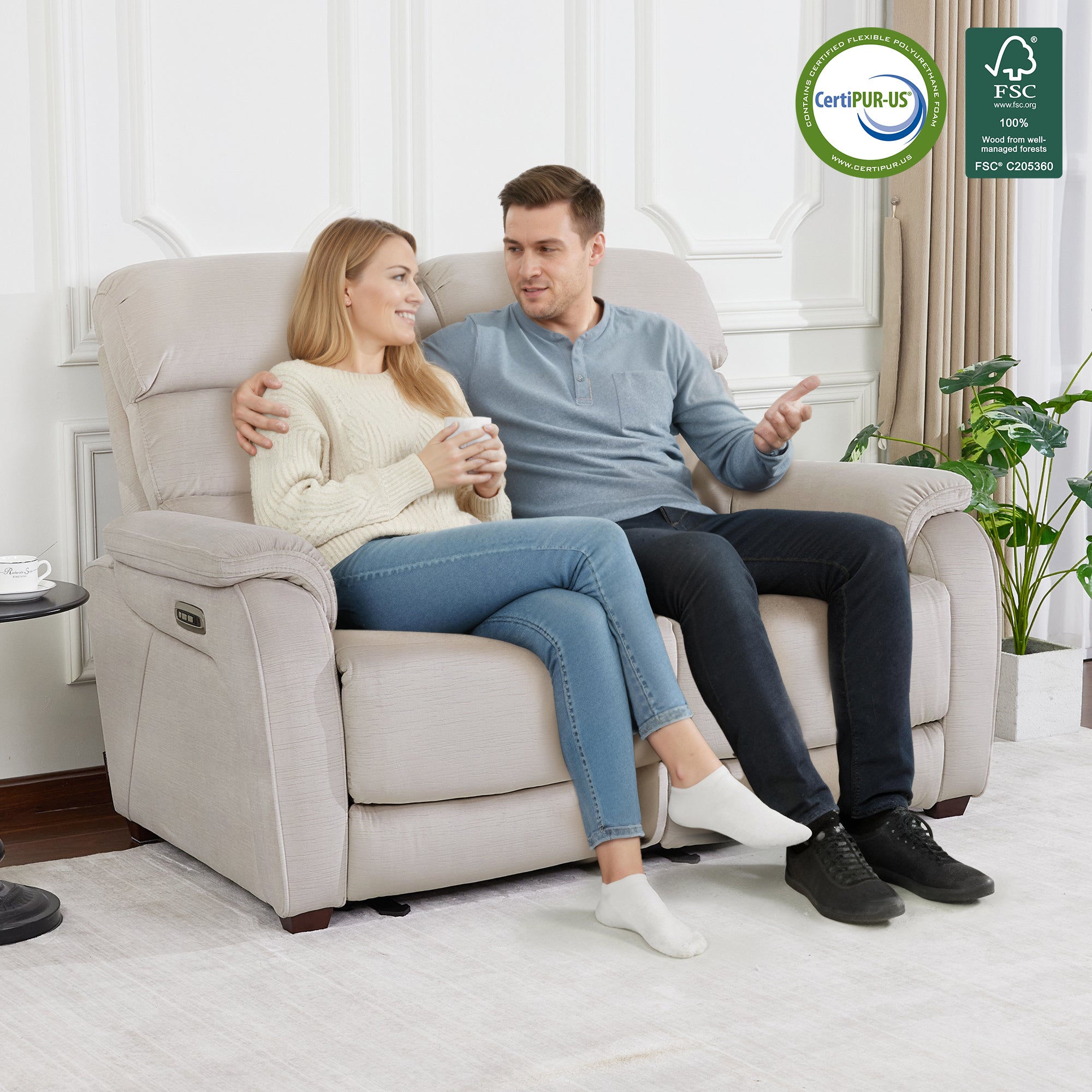 61.6'' Wall Hugger Power Loveseat Recliner Sofa with Adjustable Headrest and USB A & C Charge Ports for Living Room, RVs, Small Spaces, Fabric, ST258M1 | ST258M2 |ST258M3