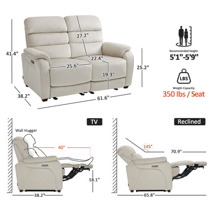 61.6'' Wall Hugger Power Loveseat Recliner Sofa with Adjustable Headrest and USB A & C Charge Ports for Living Room, RVs, Small Spaces, Fabric, ST258M1 | ST258M2 |ST258M3