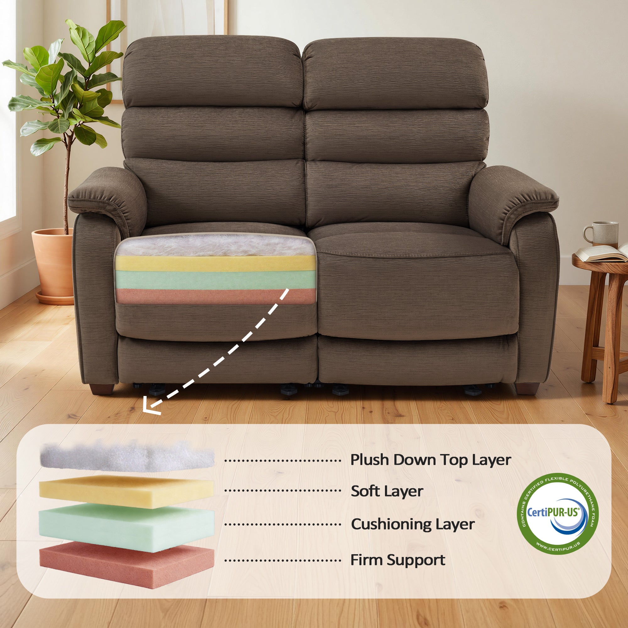 61.6'' Wall Hugger Power Loveseat Recliner Sofa with Adjustable Headrest and USB A & C Charge Ports for Living Room, RVs, Small Spaces, Fabric, ST258M1 | ST258M2 |ST258M3