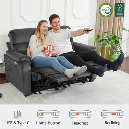 61.6'' Wall Hugger Power Loveseat Recliner Sofa with Adjustable Headrest and USB A & C Charge Ports for Living Room, RVs, Small Spaces, Fabric, ST258M1 | ST258M2 |ST258M3