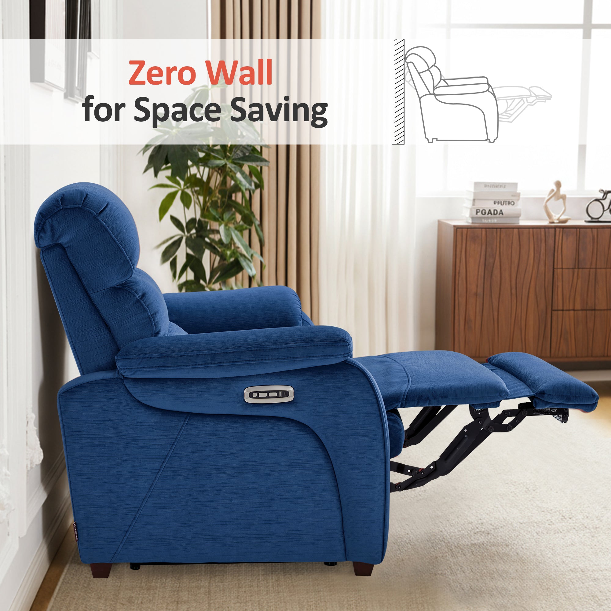 Zero Wall-Hugger Power Recliner Chair, Small Spaces and RV, Fabric ST257