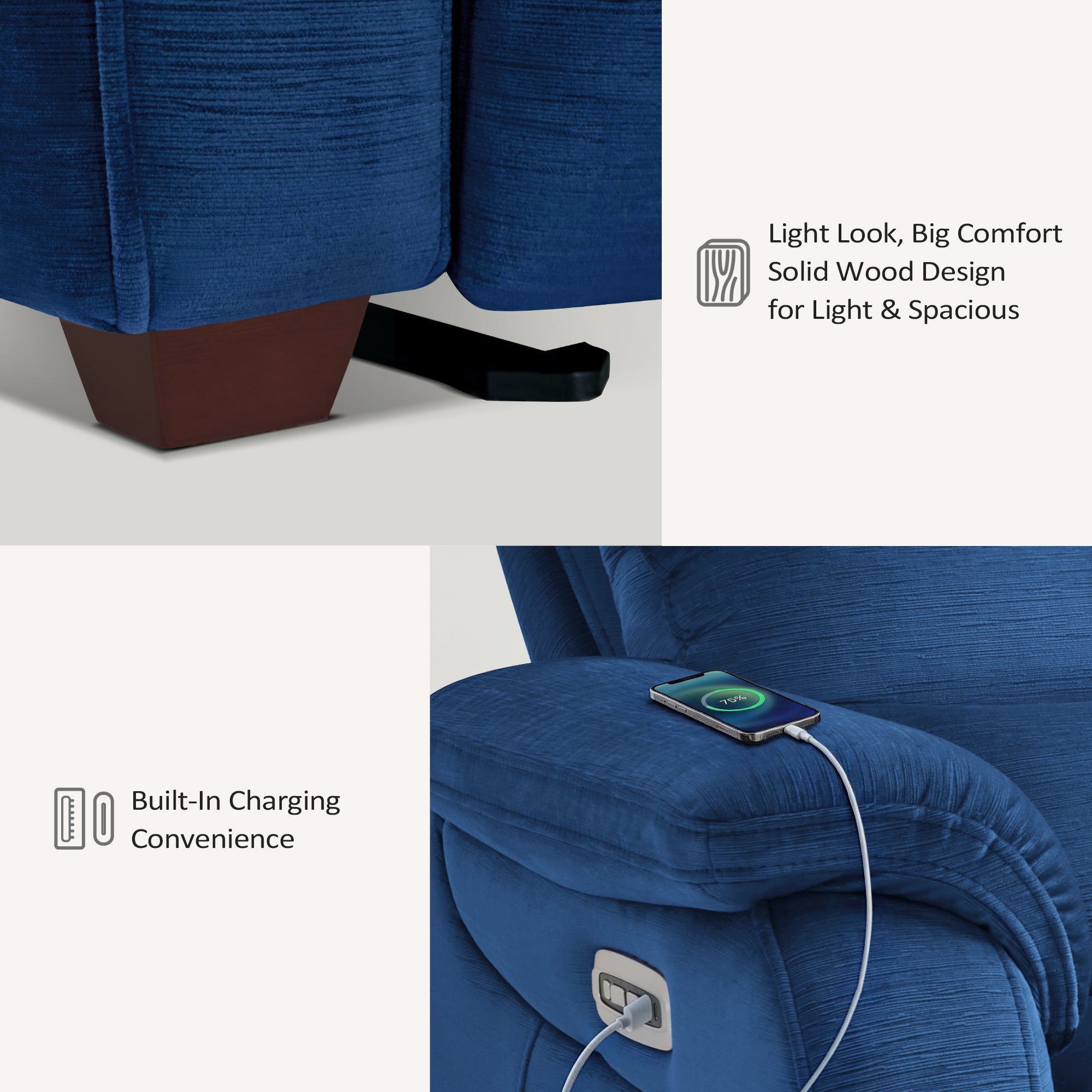 61.6'' Wall Hugger Power Loveseat Recliner Sofa with Adjustable Headrest and USB A & C Charge Ports for Living Room, RVs, Small Spaces, Fabric, ST258M1 | ST258M2 |ST258M3