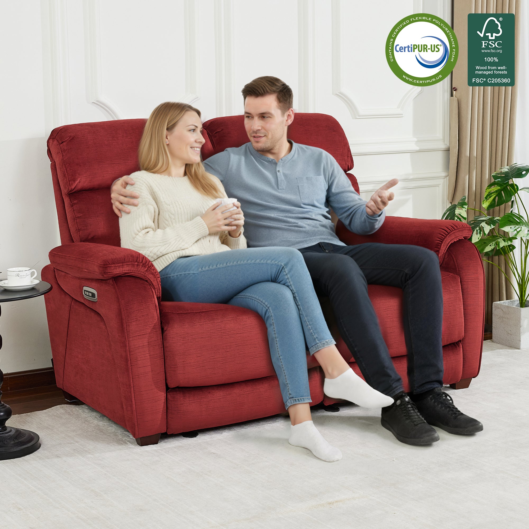 61.6'' Wall Hugger Power Loveseat Recliner Sofa with Adjustable Headrest and USB A & C Charge Ports for Living Room, RVs, Small Spaces, Fabric, ST258M1 | ST258M2 |ST258M3