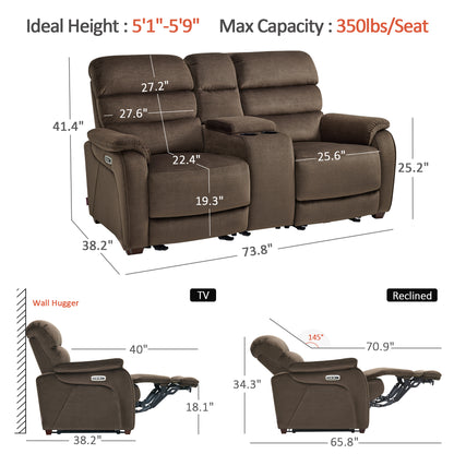61.6'' Wall Hugger Power Loveseat Recliner Sofa with Adjustable Headrest and USB A & C Charge Ports for Living Room, RVs, Small Spaces, Fabric, ST258M1 | ST258M2 |ST258M3