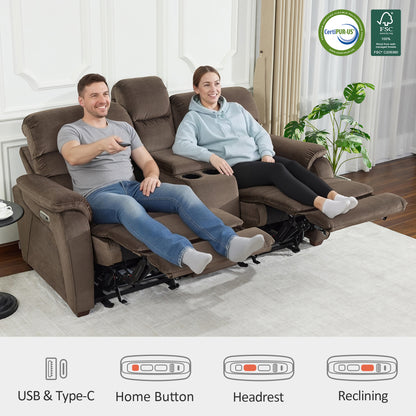 61.6'' Wall Hugger Power Loveseat Recliner Sofa with Adjustable Headrest and USB A & C Charge Ports for Living Room, RVs, Small Spaces, Fabric, ST258M1 | ST258M2 |ST258M3
