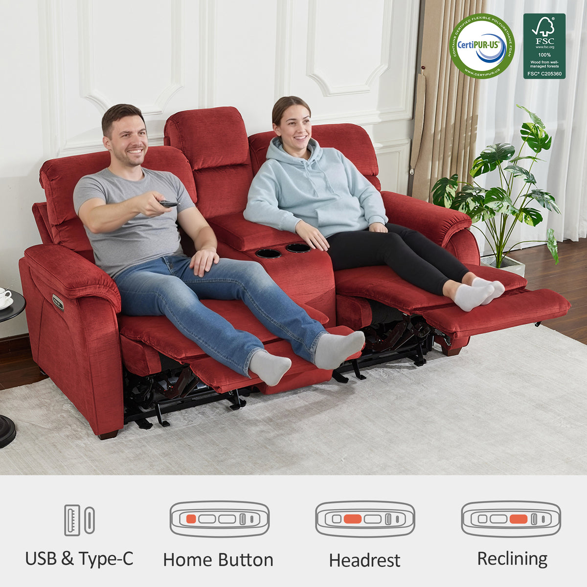 61.6" Power Wall Hugger Loveseat with Adjustable Headrest, Fabric ST258M1 | ST258M2 |ST258M3