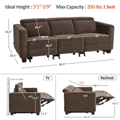 Zero Wall Power Reclining Sofa, Fabric HL198M3