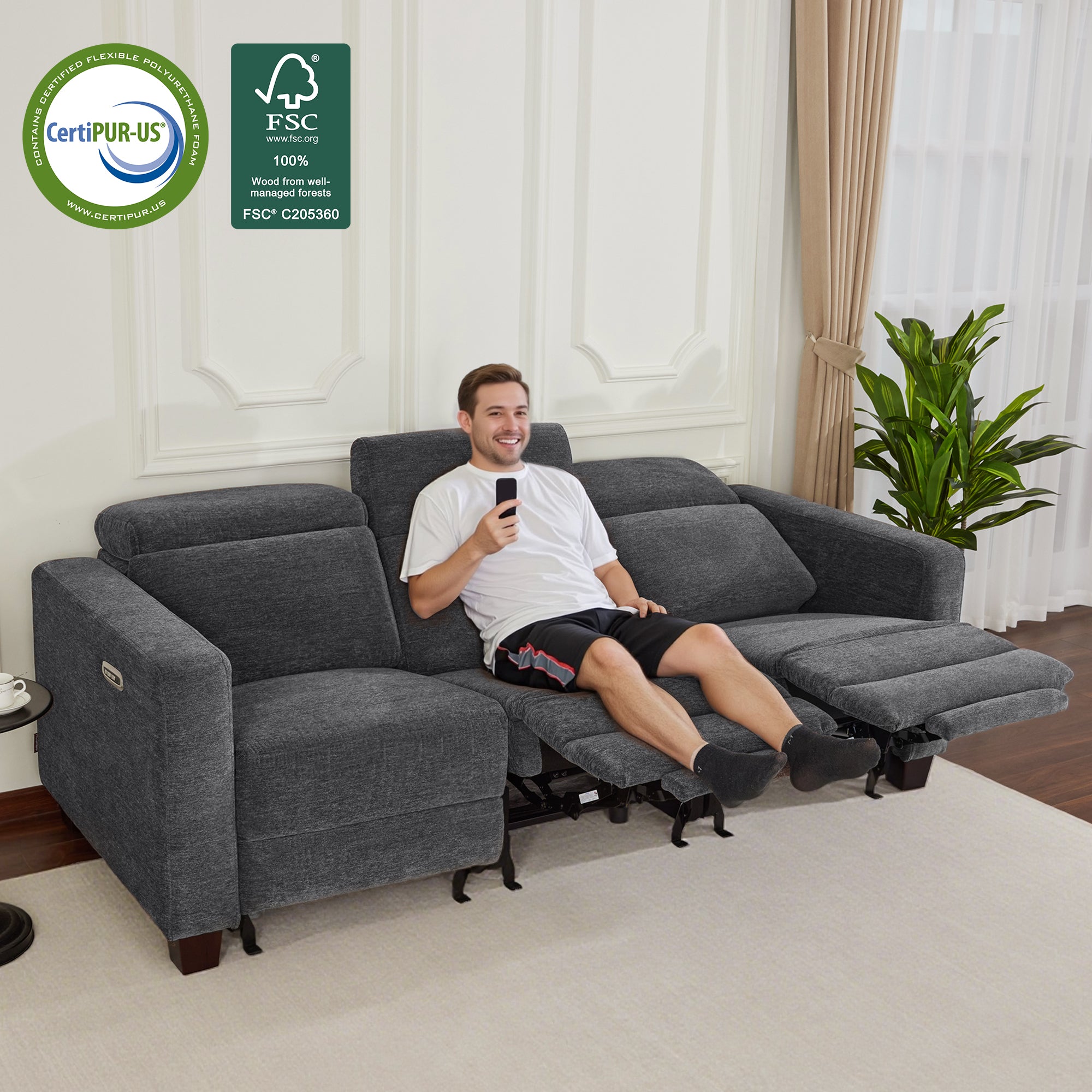 Zero Wall Power Reclining Sofa, Fabric HL198M3