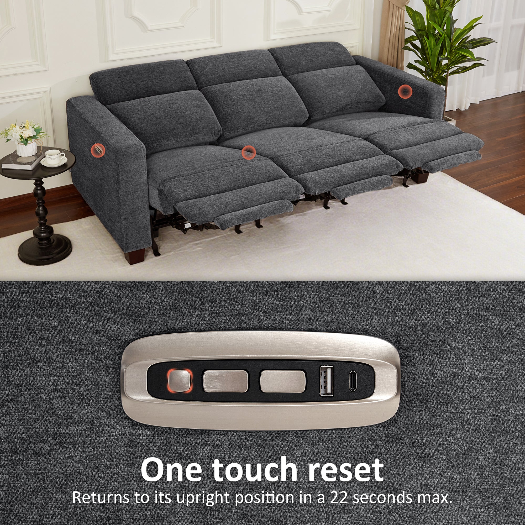 Zero Wall Power Reclining Sofa, Fabric HL198M3
