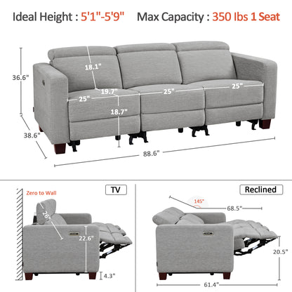 Zero Wall Power Reclining Sofa, Fabric HL198M3