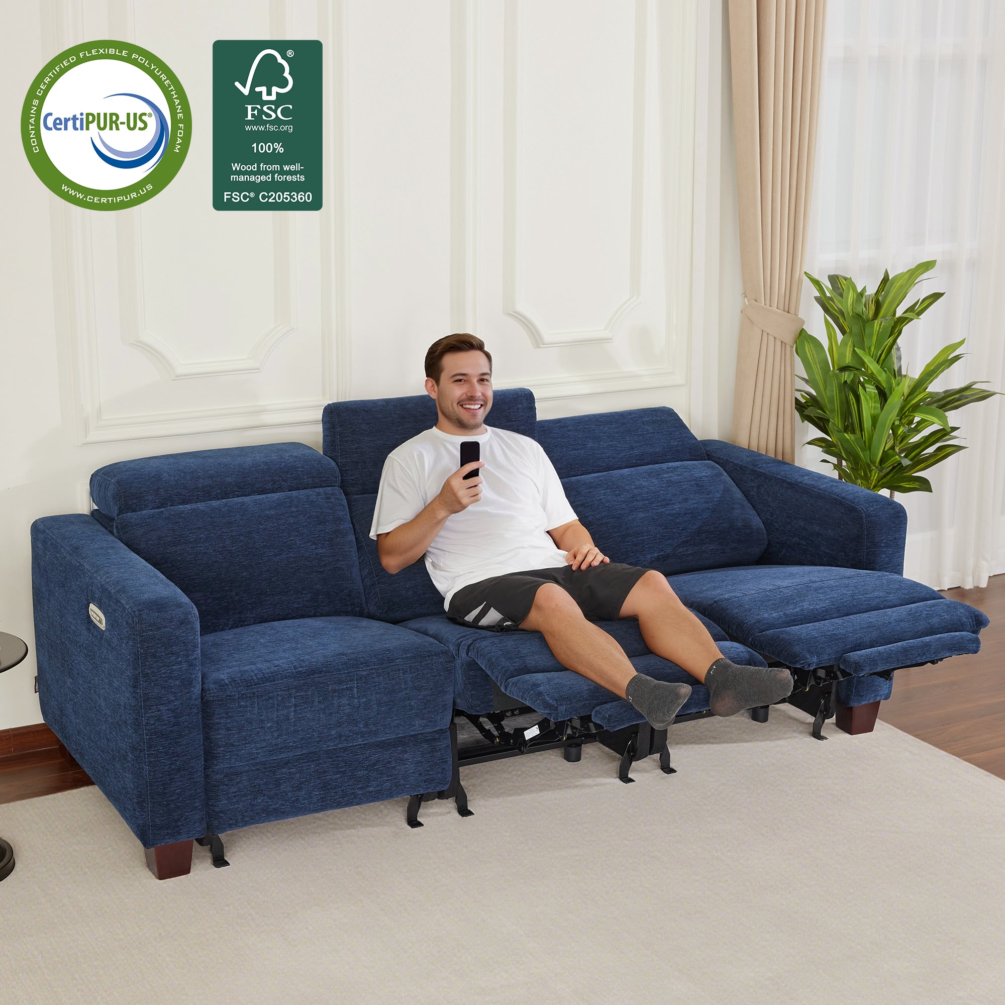 Zero Wall Power Reclining Sofa, Fabric HL198M3