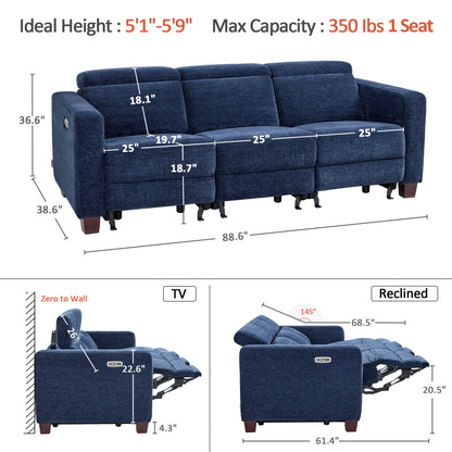 Zero Wall Power Reclining Sofa, Fabric HL198M3