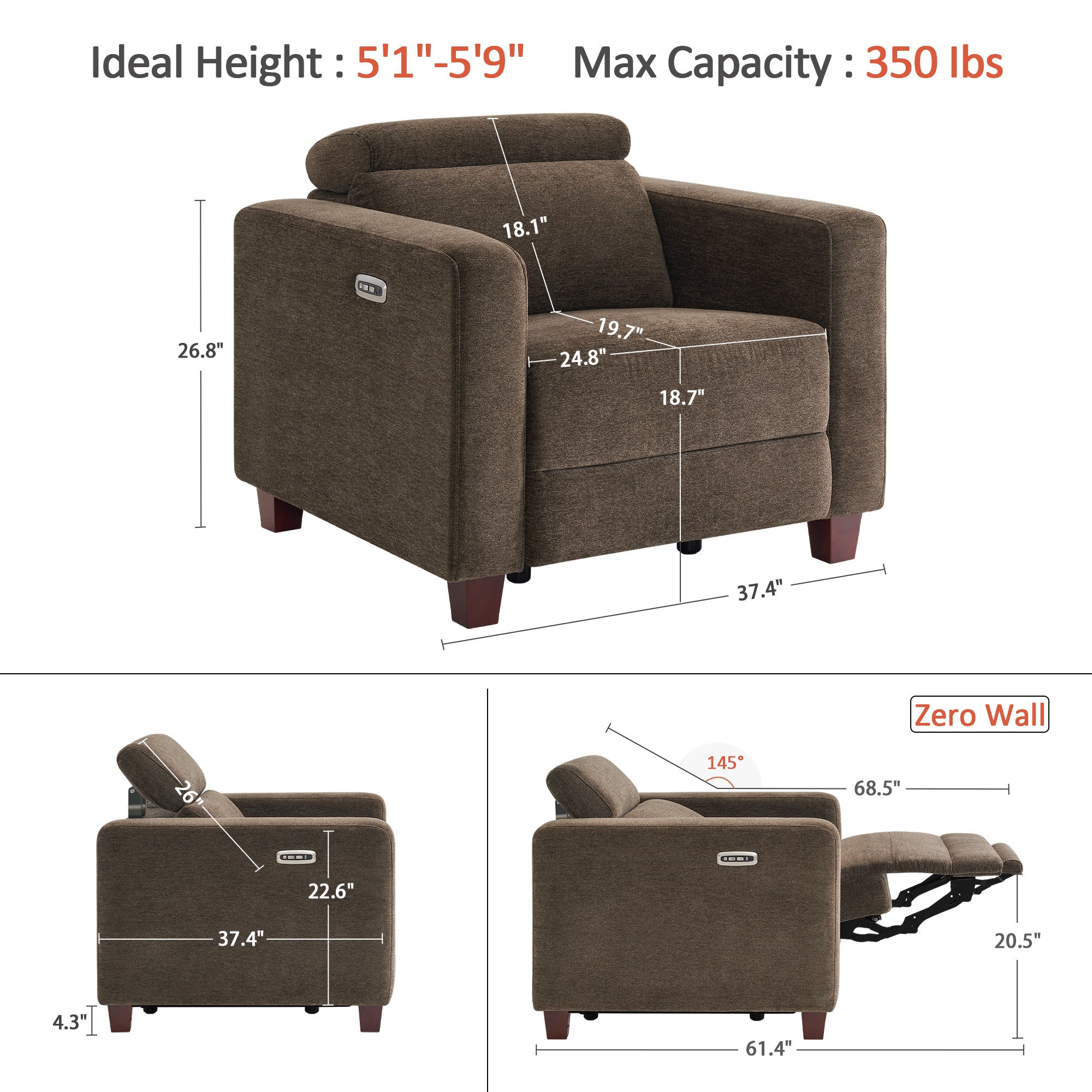 High Leg Power Recliner Chair, HL128