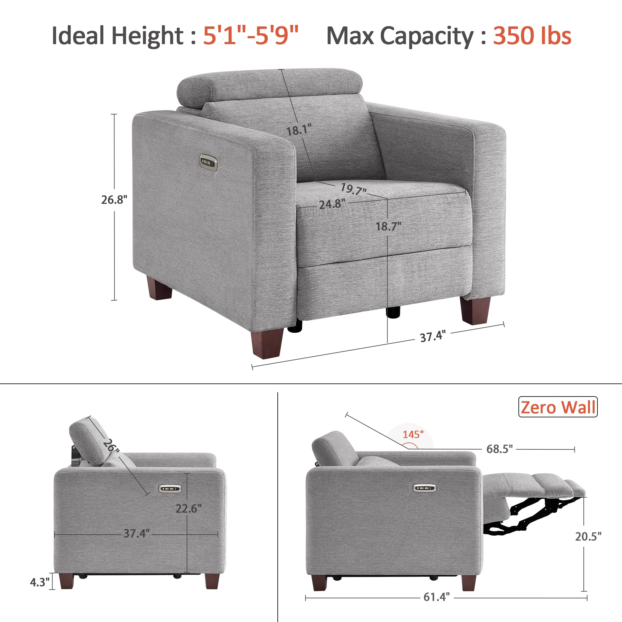 High Leg Power Recliner Chair, HL128