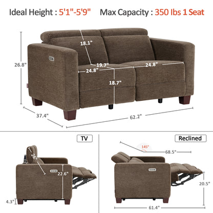 High Leg Reclining Loveseat with Adjustable Headrest, Fabric HL198