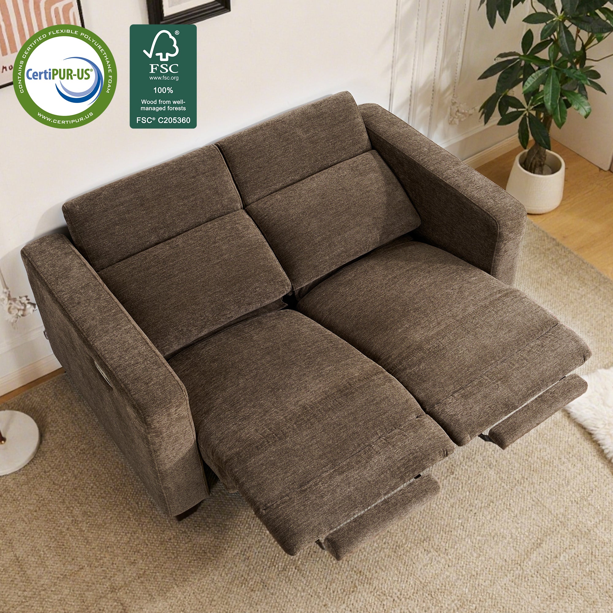 High Leg Reclining Loveseat with Adjustable Headrest, Fabric HL198