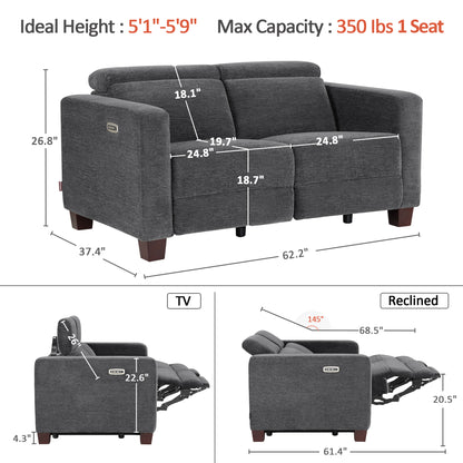 High Leg Reclining Loveseat with Adjustable Headrest, Fabric HL198