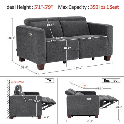 Zero Wall Power Reclining Sofa, Fabric HL198M2|HL198M3