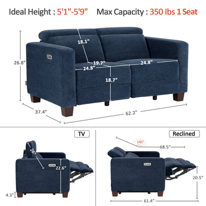 High Leg Reclining Loveseat with Adjustable Headrest, Fabric HL198