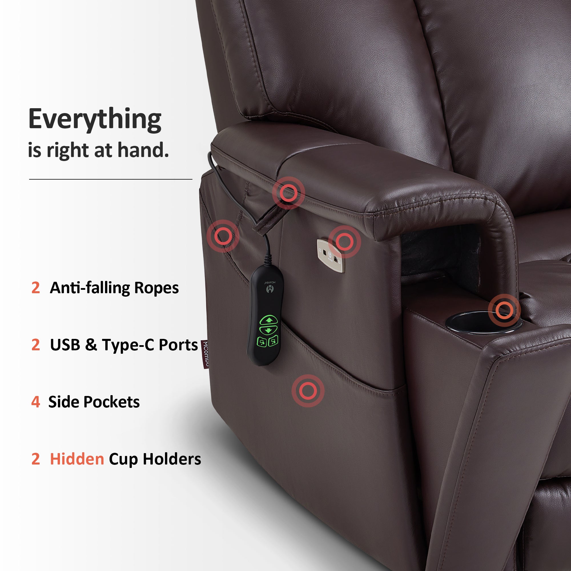 MCombo Heavy Duty Lift Chair for Elderly, Extra Wide Dual Motor Power Lift Recliner 450lbs with Hidden Cup Holders, USB Charging, Breathable Faux Leather R7777