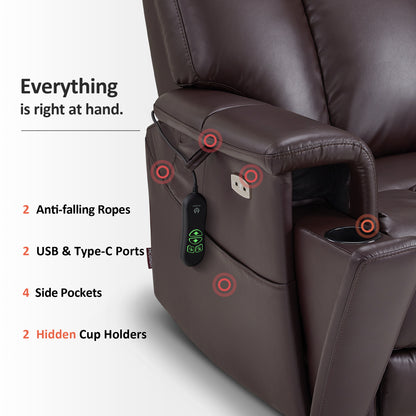 MCombo Heavy Duty Lift Chair for Elderly, Extra Wide Dual Motor Power Lift Recliner 450lbs with Hidden Cup Holders, USB Charging, Breathable Faux Leather R7777