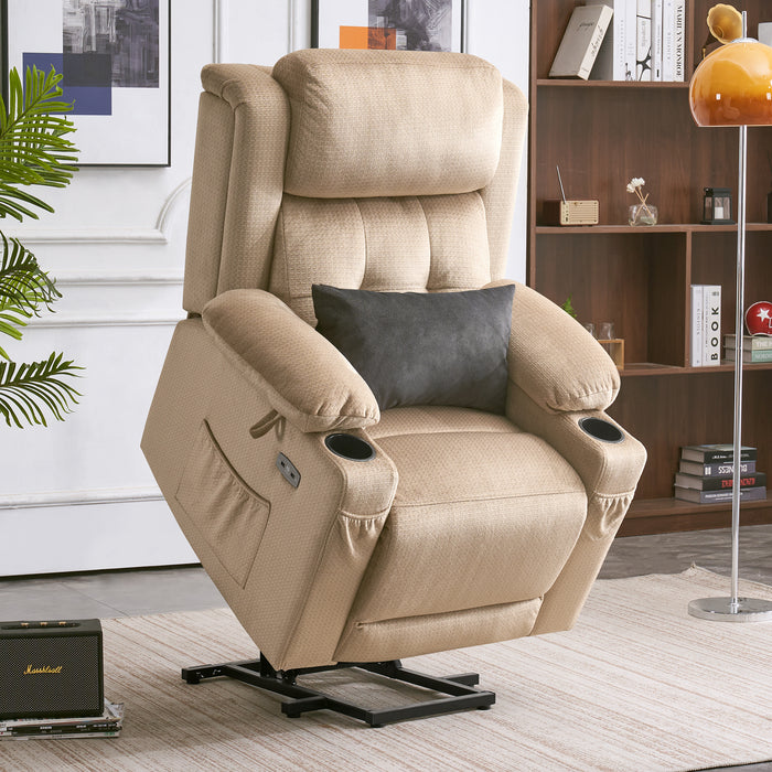 MCombo Medium Lay Flat Dual Motor Power Lift Recliner Chair Sofa with Heat and Massage, Adjustable Headrest for Elderly People, Infinite Position, Fabric 7661
