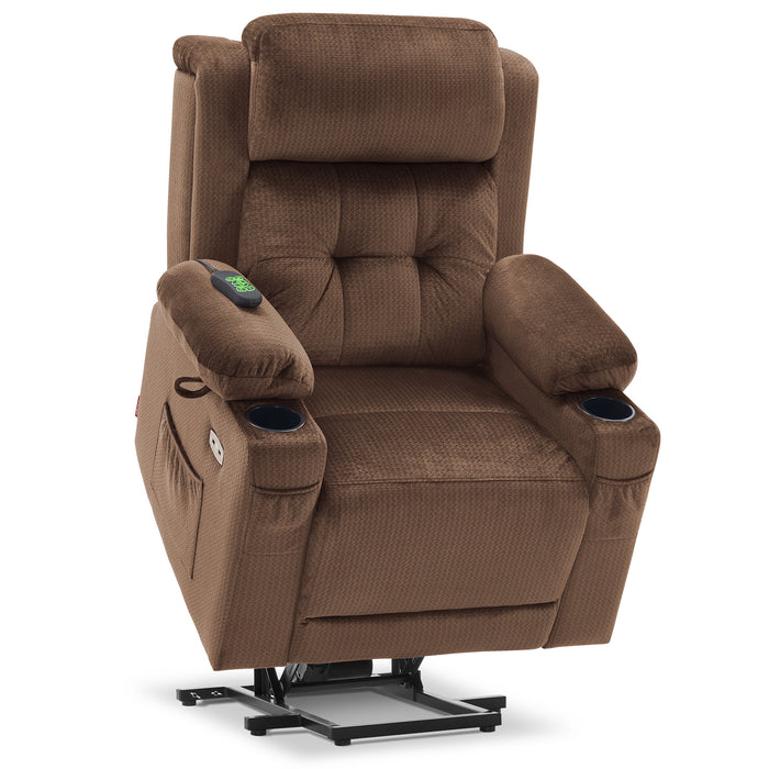 MCombo Medium Lay Flat Dual Motor Power Lift Recliner Chair Sofa with Heat and Massage, Adjustable Headrest for Elderly People, Infinite Position, Fabric 7661