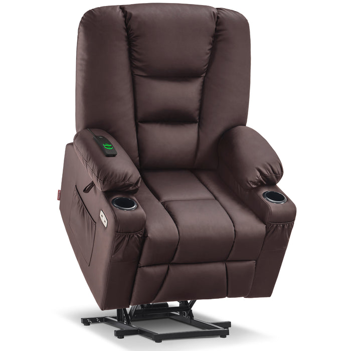 MCombo Power Lift Recliner Chair with Massage and Heat for Elderly, Extended Footrest, 3 Positions, Cup Holders, USB Ports, Faux Leather Large(#7539)