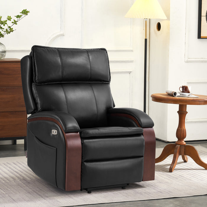 MCombo Power Lift Recliner Chair Sofa with Massage and Heat, Adjustable Headrest for Elderly People, Solid Wood Armrest, USB Ports, Side Pockets, Breathable Leather 7917 (Black, Medium)