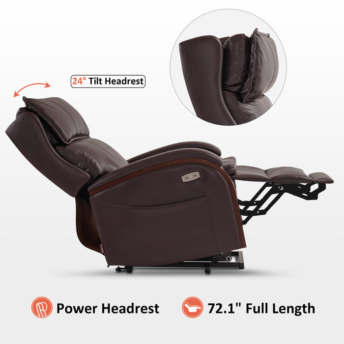 MCombo Power Lift Recliner Chair Sofa with Massage and Heat, Adjustable Headrest for Elderly People, Solid Wood Armrest, USB Ports, Side Pockets, Breathable Leather 7917 (Black, Medium)