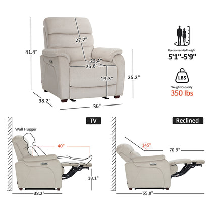 Zero Wall-Hugger Power Recliner Chair, Small Spaces and RV, Fabric ST257