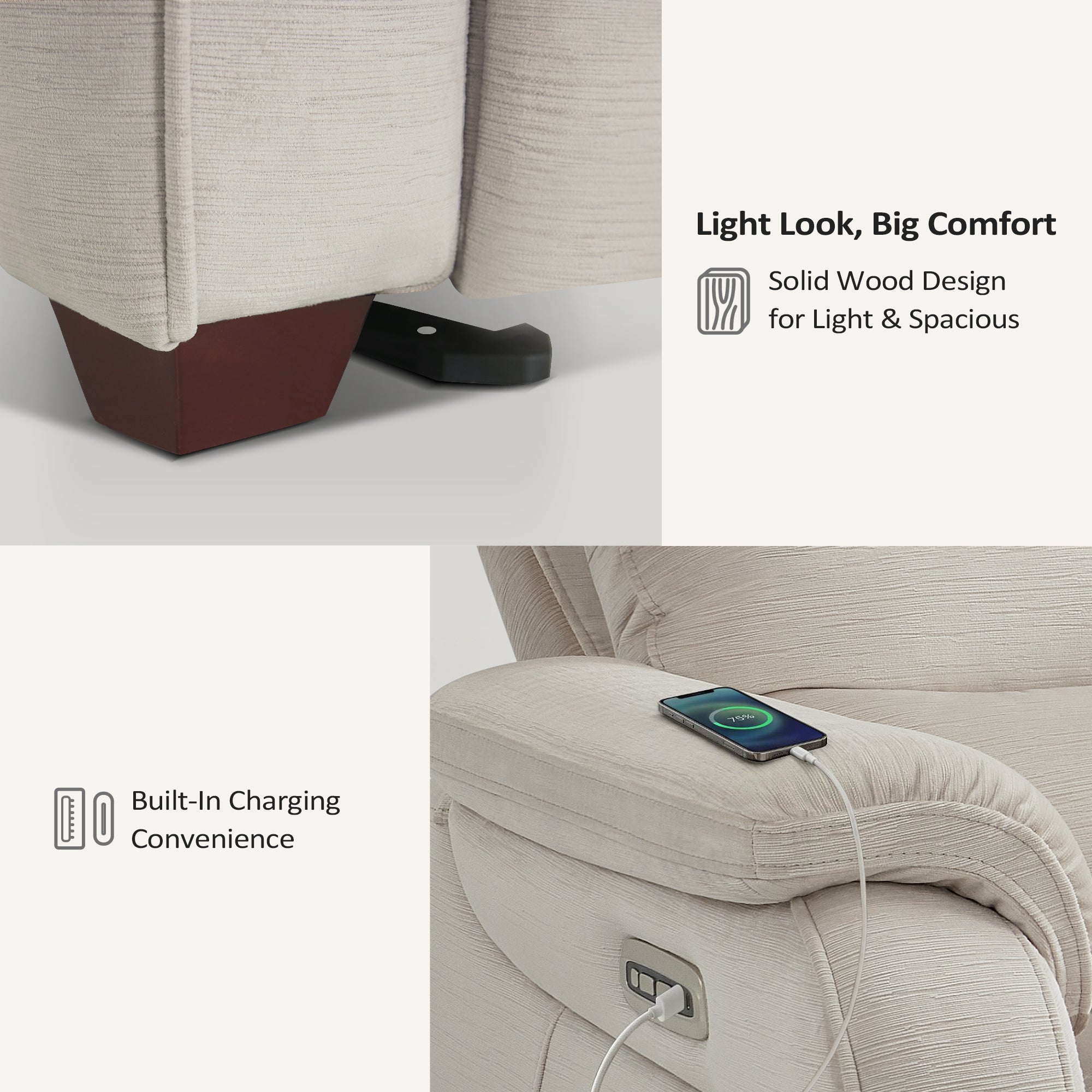Zero Wall-Hugger Power Recliner Chair, Small Spaces and RV, Fabric ST257