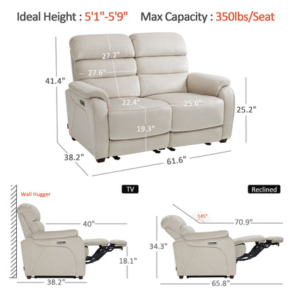 61.6'' Wall Hugger Power Loveseat Recliner Sofa with Adjustable Headrest and USB A & C Charge Ports for Living Room, RVs, Small Spaces, Fabric, ST258M1 | ST258M2 |ST258M3