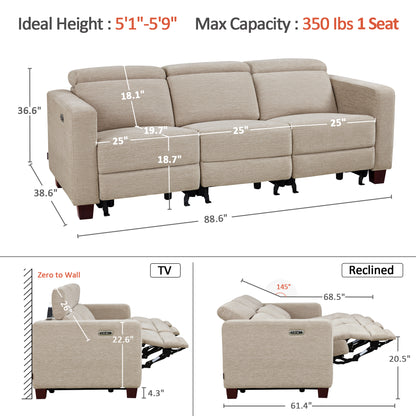 Zero Wall Power Reclining Sofa, Fabric HL198M3