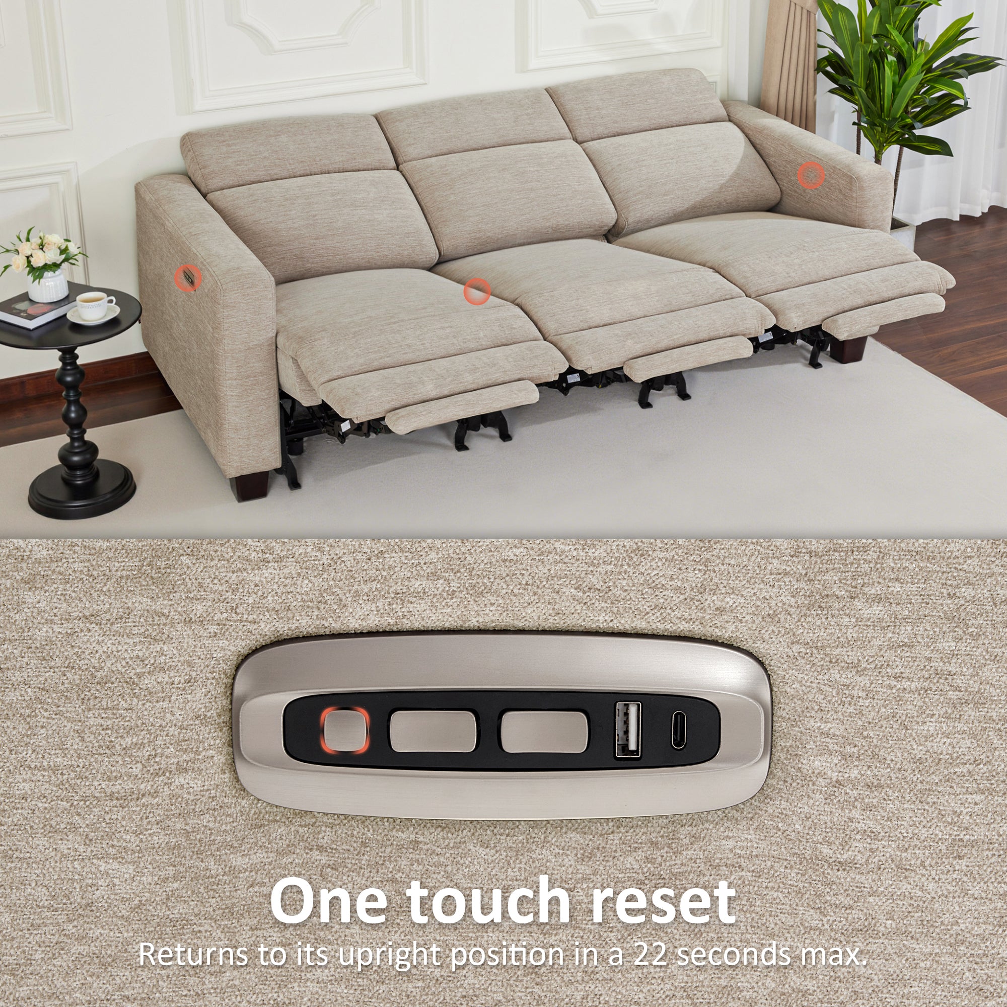 Zero Wall Power Reclining Sofa, Fabric HL198M3