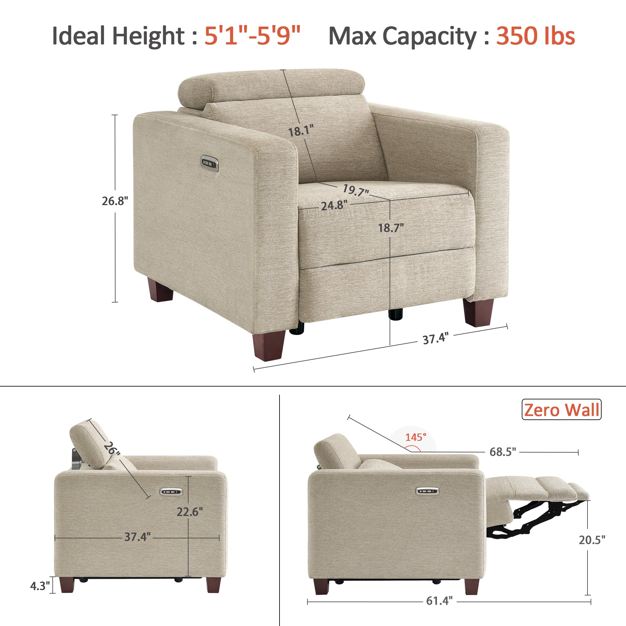 High Leg Power Recliner Chair, HL128