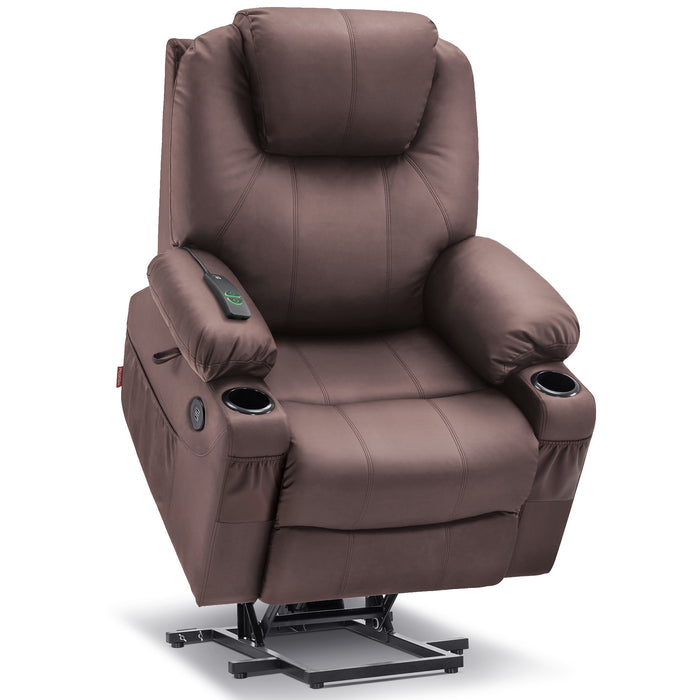 MCombo Power Lift Recliner Chair with Massage and Heat for Elderly, 3 Positions, 2 Side Pockets and Cup Holders, USB Ports, Faux Leather 7040