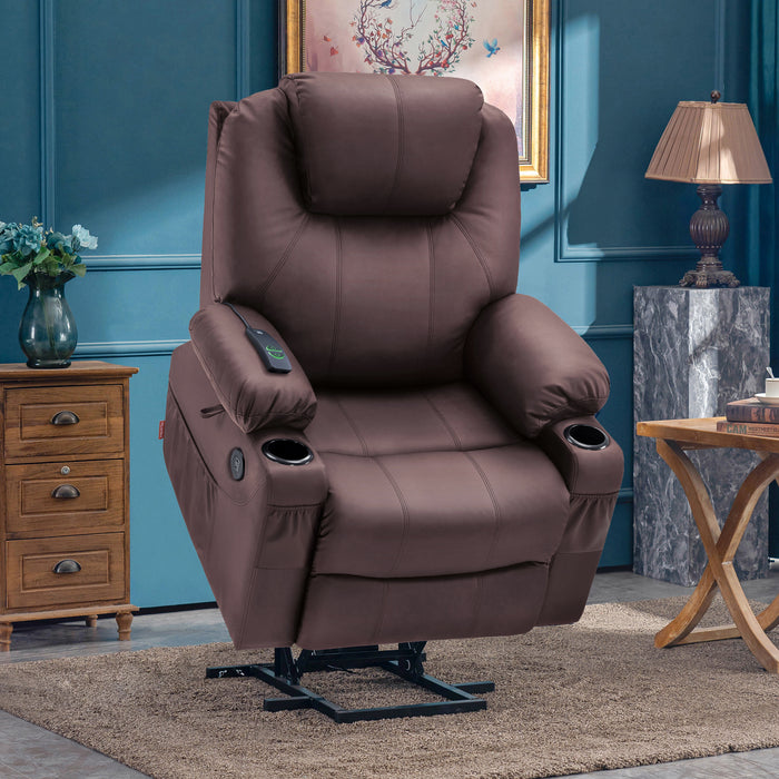 MCombo Power Lift Recliner Chair with Massage and Heat for Elderly, 3 Positions, 2 Side Pockets and Cup Holders, USB Ports, Faux Leather 7040