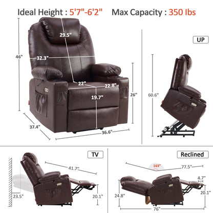 Power Lift Recliner Chair for Elderly, Dual Motor, Massage and Heat, Faux Leather 7815