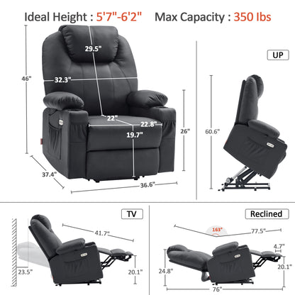 Power Lift Recliner Chair for Elderly, Dual Motor, Massage and Heat, Faux Leather 7815