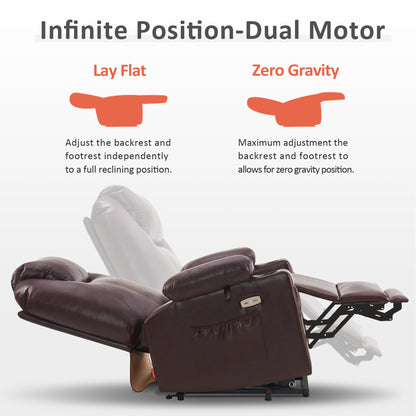 Power Lift Recliner Chair for Elderly, Dual Motor, Massage and Heat, Faux Leather 7815