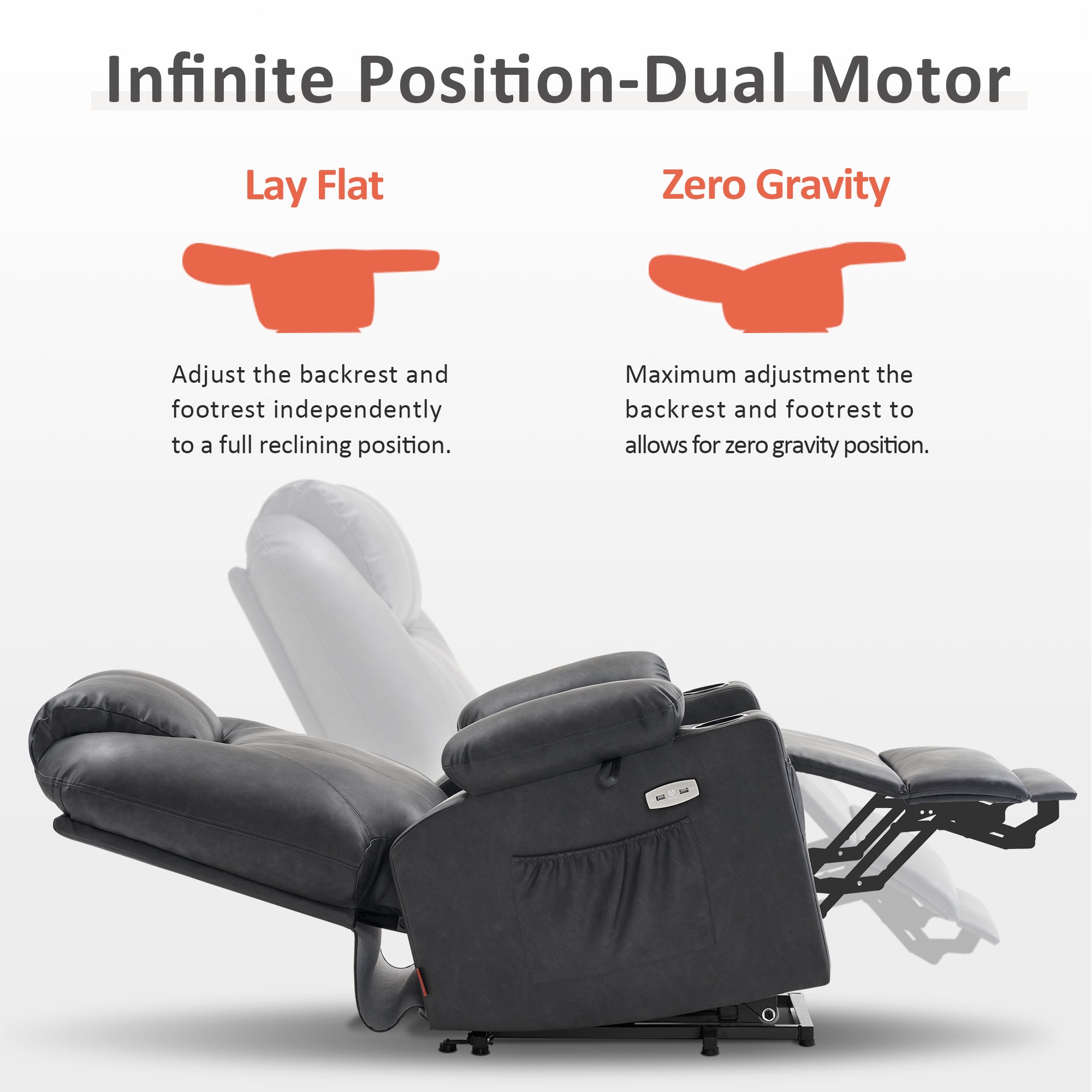 Power Lift Recliner Chair for Elderly, Dual Motor, Massage and Heat, Faux Leather 7815