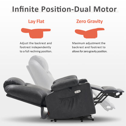 Power Lift Recliner Chair for Elderly, Dual Motor, Massage and Heat, Faux Leather 7815