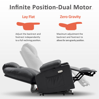 Power Lift Recliner Chair for Elderly, Dual Motor, Massage and Heat, Faux Leather 7815