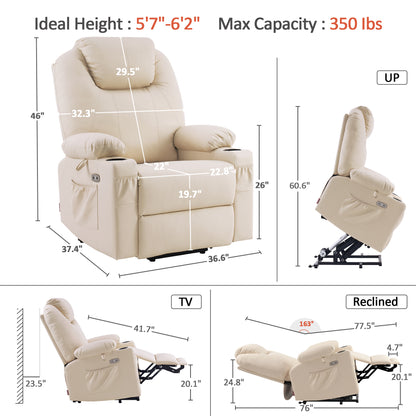 Power Lift Recliner Chair for Elderly, Dual Motor, Massage and Heat, Faux Leather 7815