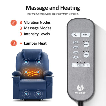 Power Lift Recliner Chair for Elderly, Dual Motor, Massage and Heat, Faux Leather 7815