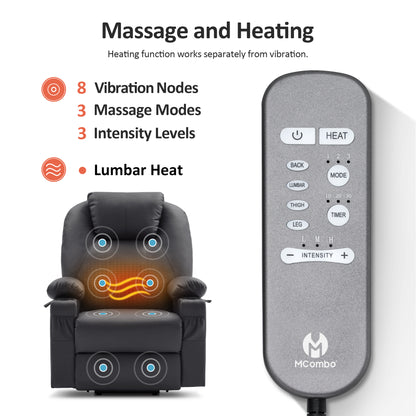 Power Lift Recliner Chair for Elderly, Dual Motor, Massage and Heat, Faux Leather 7815