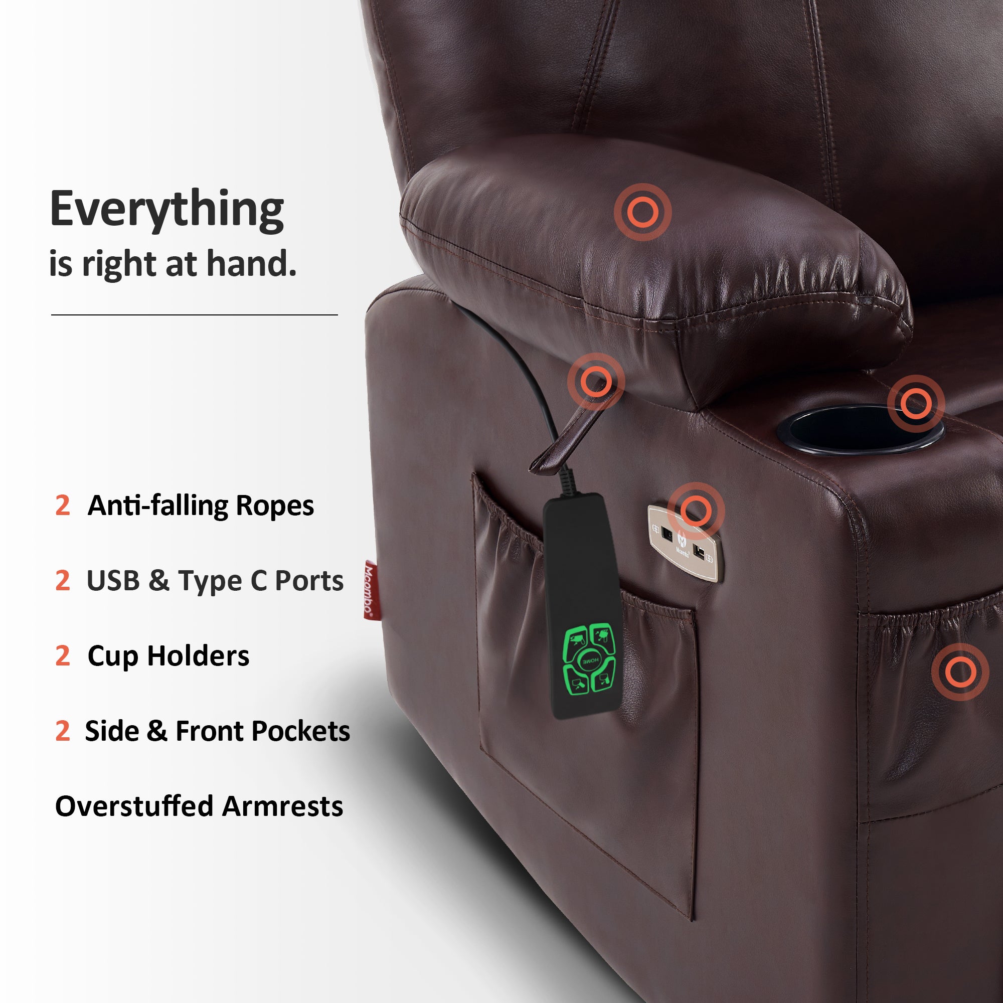Power Lift Recliner Chair for Elderly, Dual Motor, Massage and Heat, Faux Leather 7815