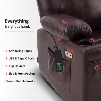 Power Lift Recliner Chair for Elderly, Dual Motor, Massage and Heat, Faux Leather 7815